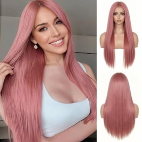Women Pink Wig Long Silky Straight Wigs with Bangs Synthetic Wig for Fashion Women Heat Resistant Natural Looking Hair Wig for Halloween Costume Party Party Cosplay