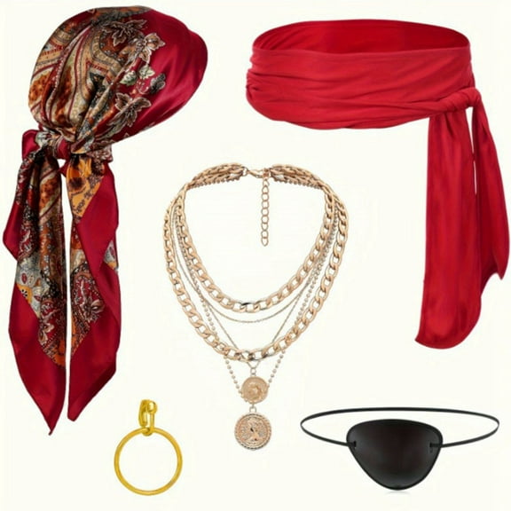 Women Pirate Costume Accessories Set for Men Pirate Head Scarf Necklace Earring Dress Accessories Cosplay Party Renaissance