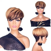 Women Pixie Cut Wigs Ombre Blonde Brown Short Human Hair Wigs 3 Tone Straight US