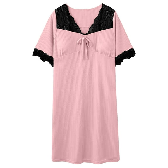 Women Pjs Night Gowns for Women Super Soft Pajamas for Women Ladies' Solid Color Plus Size Home Clothes with Chest Pads Short Sleeved Nightgown