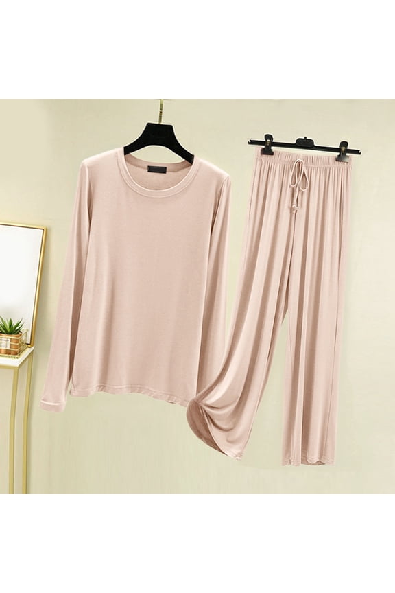 Women Pjs Sets Women Modal Pajamas Long Sleeve Crew Neck Sleepwear Womens 2 Piece Lounge Set Clothes for Women XL