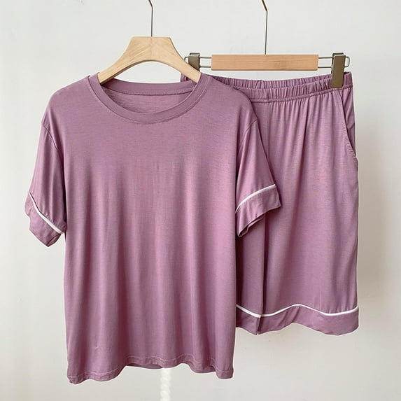 Women Pjs Trendy Pajama Sets for Women Super Soft Pajamas for Women Women's Solid Color Short Sleeved and Shorts Two Piece Home Pajama Sets