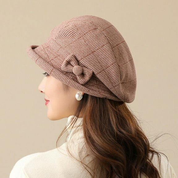 Women Plaid Bow Decor Cloche Bucket Hat for Spring 1920s Vintage Bowler Hat