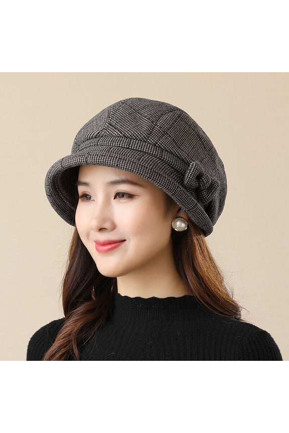 Women Plaid Bow Decor Cloche Bucket Hat for Spring 1920s Vintage Bowler Hat