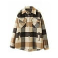 thumbnail image 1 of Women Plaid Button Down Shacket Jacket Coat Warm Shirt Blouse Casual Outwear, 1 of 5
