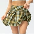 thumbnail image 1 of Women Plaid Casual Mini Skater Skirt with Shorts Elastic Tennis Skirt High Waist Basic Pleated Golf Skorts with Pockets Yellow XL, 1 of 6