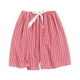thumbnail image 1 of Women Plaid Casual Shorts Cloud Cotton Color Block Wide Leg Lounge Shorts, 1 of 3