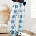 thumbnail image 1 of Women Plaid Flannel Pajama Pants Warm Soft Fuzzy Fleece Pjs Bottoms Loungewear Winter Causal Loose Trousers New Wide Leg Pants for Women Work Light Blue 3XL, 1 of 6
