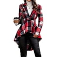 thumbnail image 1 of Women Plaid Flowy Ruffle Hem Shacket Jacket Button Lapel Long Sleeve Cardigan Coat Babydoll Shirt Top Red M, 1 of 8