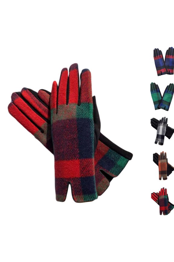Women Plaid Gloves Winter Touchscreen Gloves Tartan Fleece Warm Mitten Women's Cold Weather Glove Red