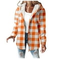 thumbnail image 1 of Women Plaid Hooded Jackets Drawstring Fall Long Sleeve Button Down Shackets Winter Warm Trendy Fashion Loose Clothing, 1 of 5
