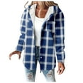 thumbnail image 1 of Women Plaid Hooded Jackets Drawstring Fall Long Sleeve Button Down Shackets Winter Warm Trendy Fashion Loose Clothing, 1 of 5