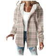 thumbnail image 1 of Women Plaid Hooded Jackets Drawstring Fall Long Sleeve Button Down Shackets Winter Warm Trendy Fashion Loose Clothing, 1 of 5