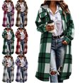thumbnail image 1 of Women Plaid Jackets with Hoodie, Zip up Long Hoodie, Travel Casual Front Zipper Flannel Jackets Long Sleeve Hooded Sweatshirt 2 Chest Pockets, M, 1 of 8