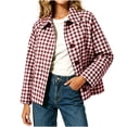 thumbnail image 1 of Women Plaid Lapel Short Jacket, Loose Long Sleeve Button Down Shacket Coat with Side Pockets Casual Checkered Outerwear Purple S(S), 1 of 7
