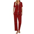 thumbnail image 1 of Women Plaid Pajamas Set Button down Sleepwear Short Sleeve Nightwear with Long Pants Two Piece Soft Pjs Set New Pjs Sets for Women Red L, 1 of 5