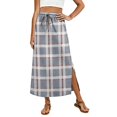 thumbnail image 1 of Women Plaid Print Long Skirts Summer Drawstring Waist Slimming Beach Elastic High Waisted Casual Maxi Skirts Light 2XL, 1 of 6