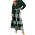 thumbnail image 1 of Women Plaid Print Maxi Skirt Elastic Waist Long Skirt Casual Loose Fit Tiered Design Comfortable Style Mint Green L, 1 of 6