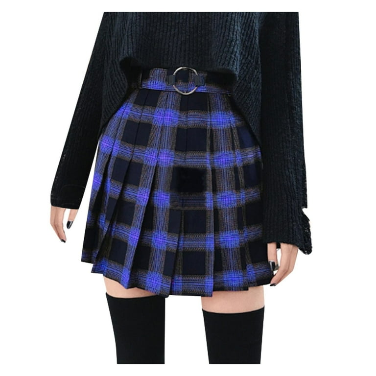 Women Plaid Print Skirt Sexy Stretch High Waist Pleated Skirt