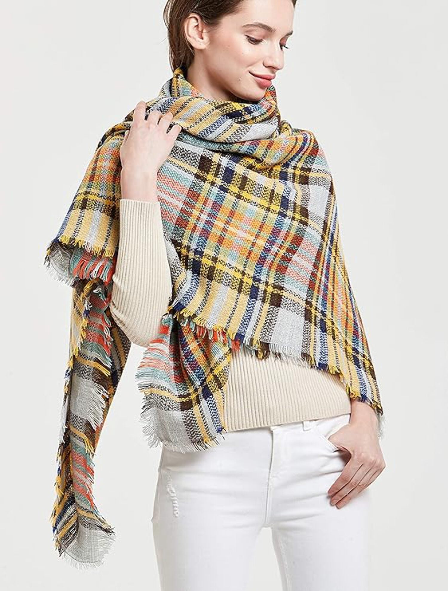 Women Plaid Scarf Tartan Wrap Lattice Large Warm Cozy Blanket Soft ...