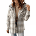 thumbnail image 1 of Women Long Sleeve Button Down Plaid Warm Hooded Jacket Women Fleece Plaid Shacket Jacket, 1 of 5