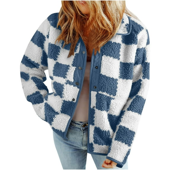 Women Plaid Shacket Jacket Warm Sherpa Fleece Jackets Coats Button up Cardigans Shearling Outerwear