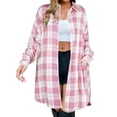 thumbnail image 1 of Women Plaid Shirt Jackets Casual Oversized Classic Lapel Long Sleeve Shacket Buton Vintage Trensy Fall Coat With Pockets, 1 of 4
