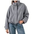thumbnail image 1 of Women Plaid Zipper Bomber Jacket Stand Collar Long Sleeve Jacket Cropped Outwear with Pockets M, 1 of 6