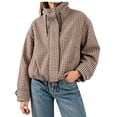 thumbnail image 1 of Women Plaid Zipper Bomber Jacket Stand Collar Long Sleeve Jacket Cropped Outwear with Pockets M, 1 of 6