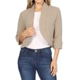 thumbnail image 1 of Women Plain Cropped 3/4 Sleeve Blazer Suit Jacket Coat Open Shrug Cardigan, 1 of 9