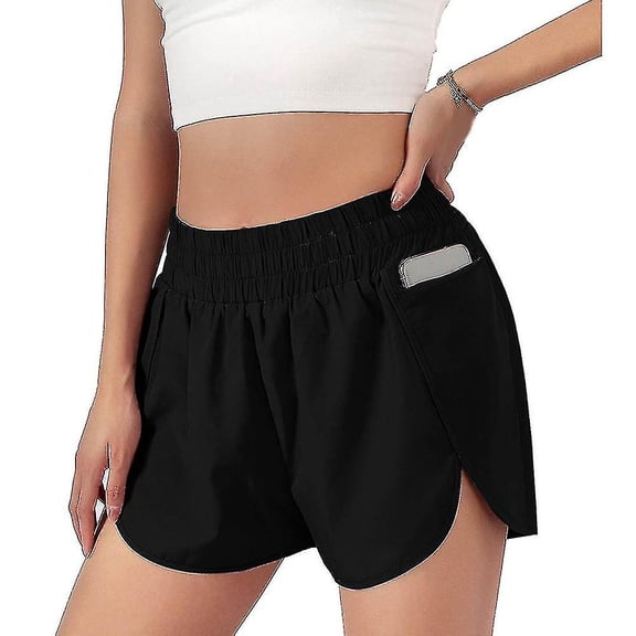 Women Plain Elastic Waist Layered Yoga Shorts Casual Sports Running Short Pants