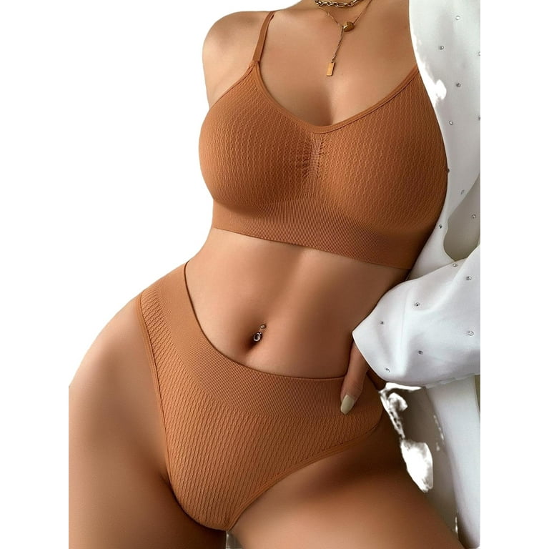 Women Plain Ginger Bra Panty Sets S Walmart