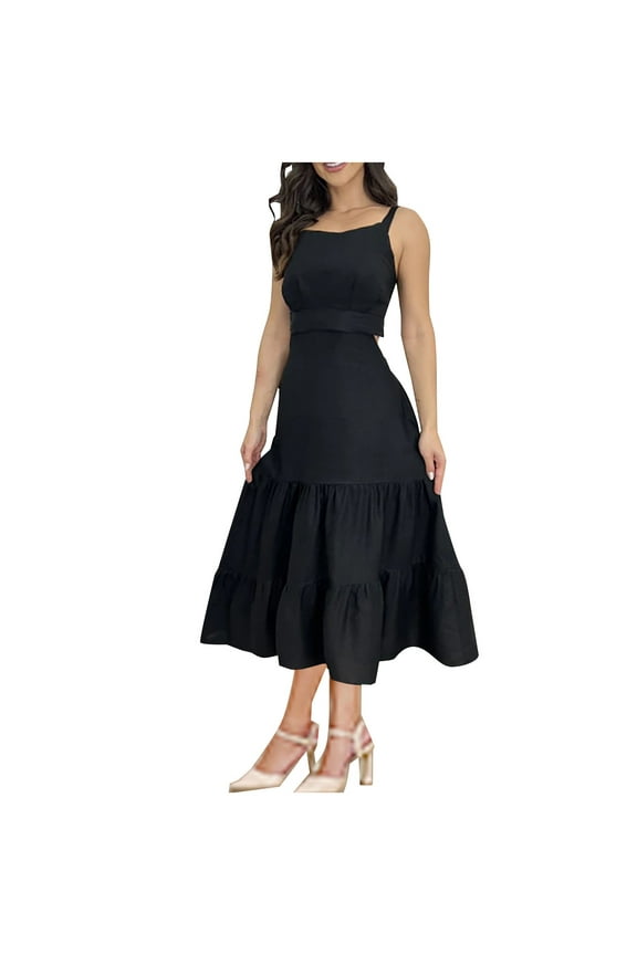 Women Plain Long Dresses for Women Sleeveless Spaghetti Strap Square Neck Spandex Casual Summer Fall Dresses 2026 Clothing Country Concert Y2K