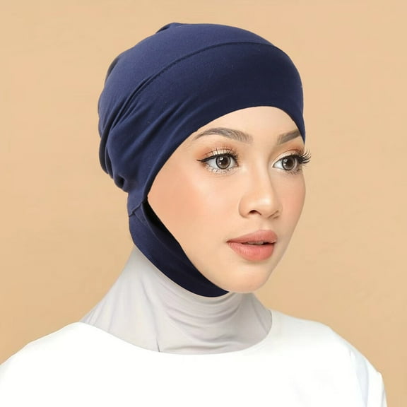 Women Plain Stretch Beanie Neck Hat Adjustable Elastic Hair Head Wrap Knot Cap