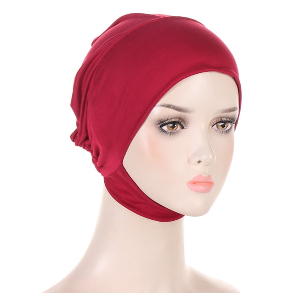Women Plain Stretch Beanie Neck Hat Adjustable Elastic Hair Head Wrap Knot Cap