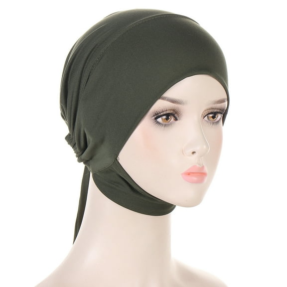 Women Plain Stretch Beanie Neck Hat Adjustable Elastic Hair Head Wrap Knot Cap