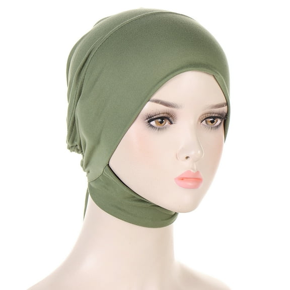 Women Plain Stretch Beanie Neck Hat Adjustable Elastic Hair Head Wrap Knot Cap