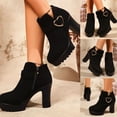 thumbnail image 1 of Women Platform Ankle Boots Suede High Block Heel Side Zipper Heart Buckle Fall Winter Boots Round Toe Casual Booties, 1 of 8