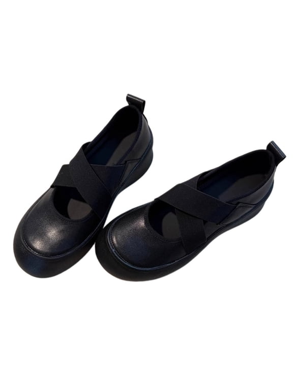 Women Platform Ballet Flats Cross Strap Mary Jane Shoes Round Toe Casual Comfort Shoes