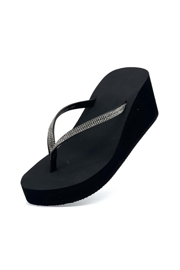 Women Platform Flip Flops Rhinestone Wedge Sandal Comfortable Dressy Summer Beach Sandals