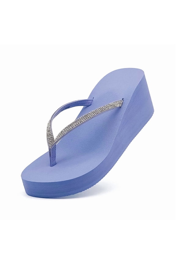 Women Platform Flip Flops Rhinestone Wedge Sandal Comfortable Dressy Summer Beach Sandals