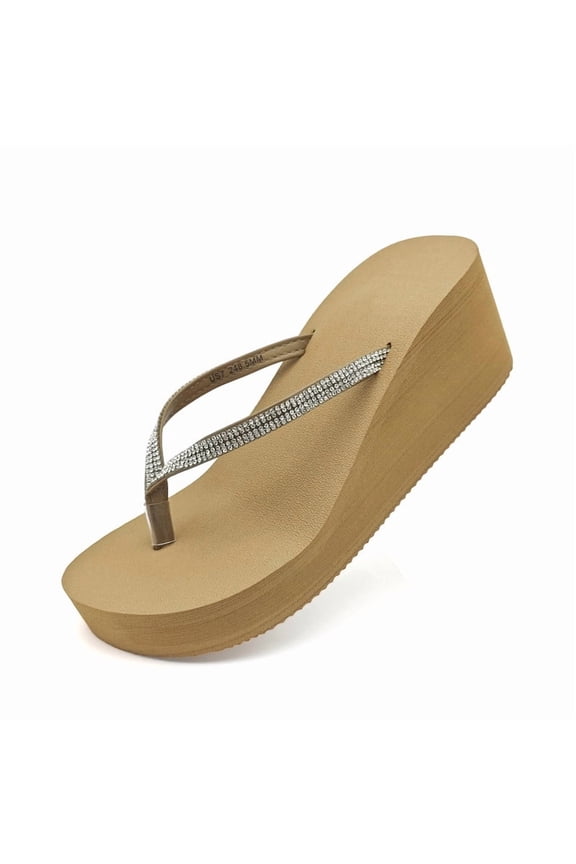 Women Platform Flip Flops Rhinestone Wedge Sandal Comfortable Dressy Summer Beach Sandals