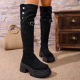 thumbnail image 1 of Women Platform Knee‑High Boots, Suede Fold‑Over Tall Boots with Metal Buckle Strap, Round‑Toe Chunky Block Heel Lug Sole Winter Boots, 1 of 8