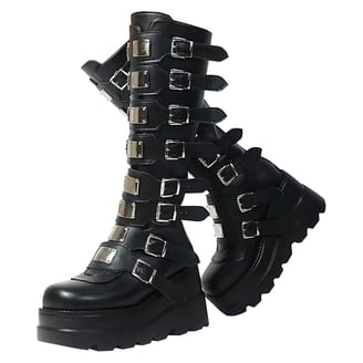 Elecsop Mid Calf Boots for Women Platform Fold Over Biker, Retro