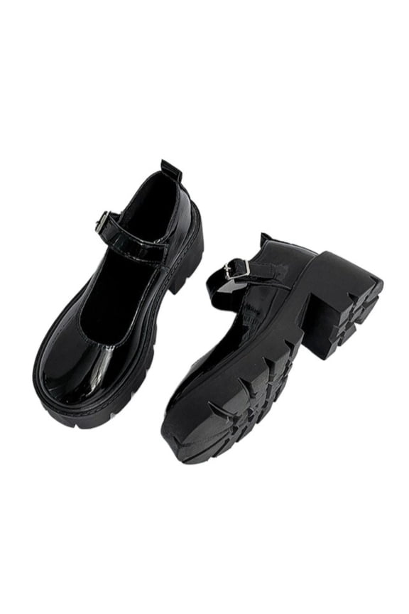 Women Platform Mary Jane Shoes Chunky Heel Round Toe Buckle Strap Casual Dress Shoes