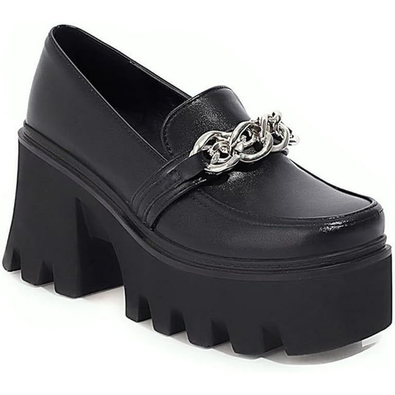 Women Platform Mid Chunky Heel Loafers with Chain Classic  display picture 1