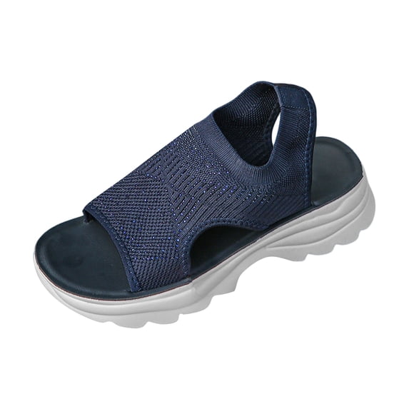 Women Platform Sandals Open Toe Breathable Mesh Sandals Comfortable Summer Beach Thick Shoes Casual Outdoor Walking Sandal Footwear Dark Blue 40