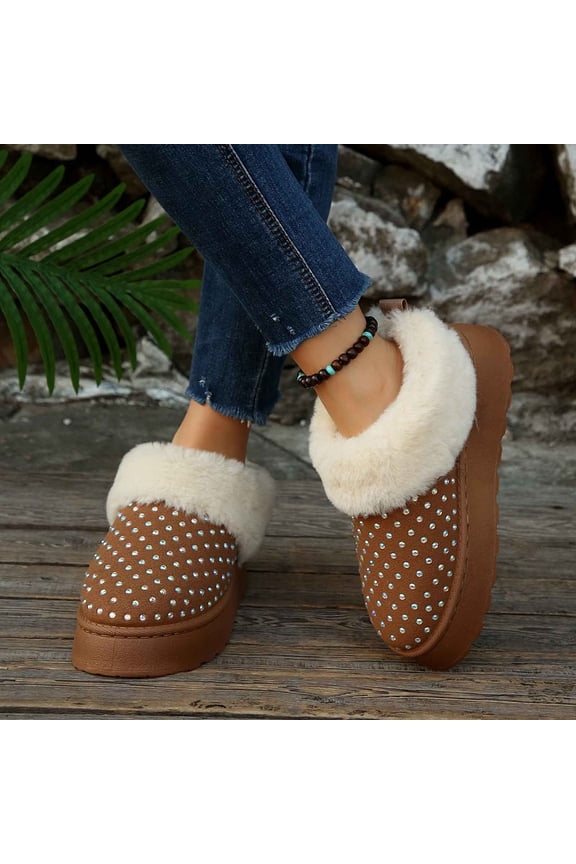 Women Platform Slipper Boots, Fluffy Fleece Lined Slip On Mules, Suede Winter Clogs, Non Slip Thick Sole Warm House Outdoor Snow Mule Shoes Brown 5.5(36)