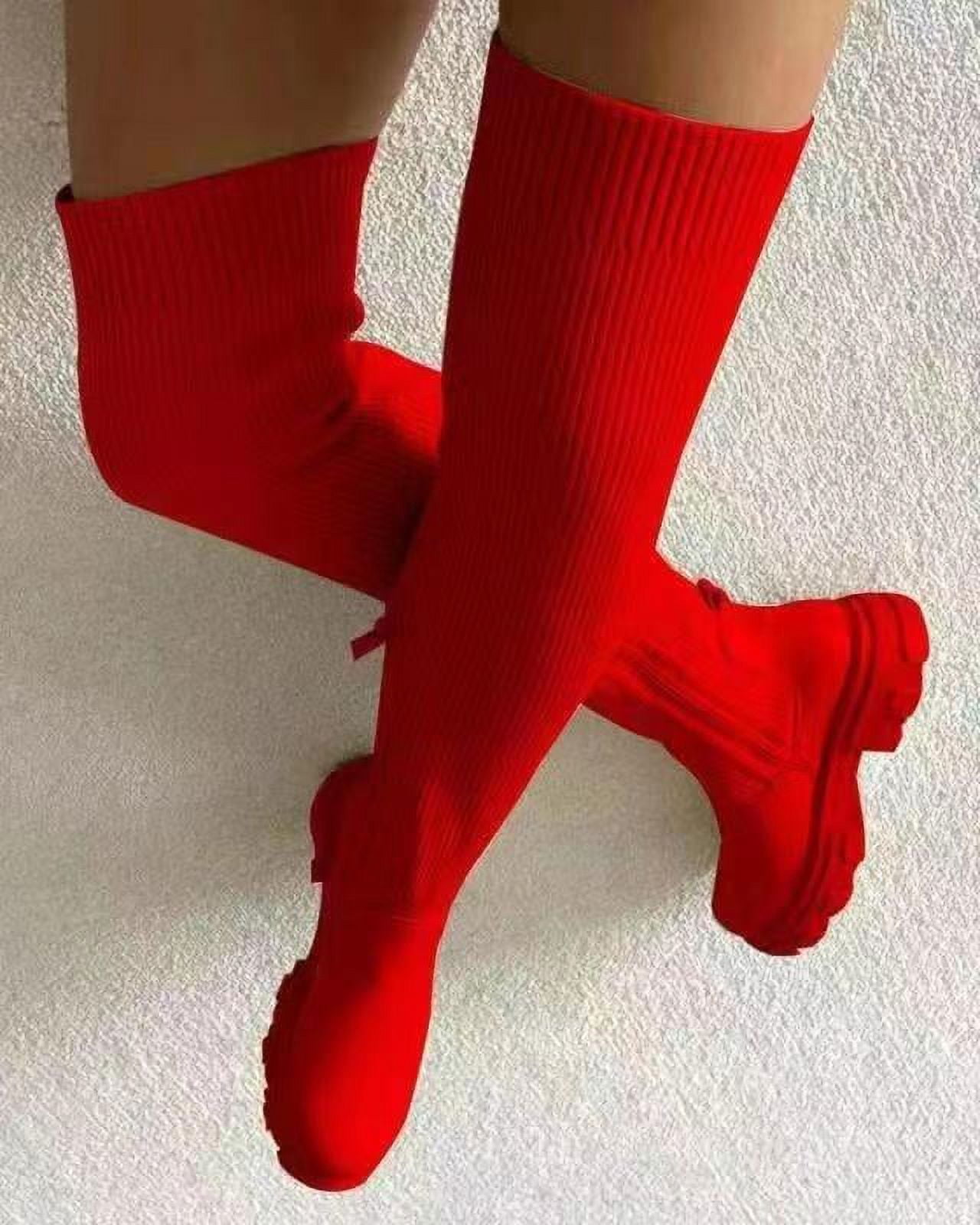 Black and red thigh high boots top
