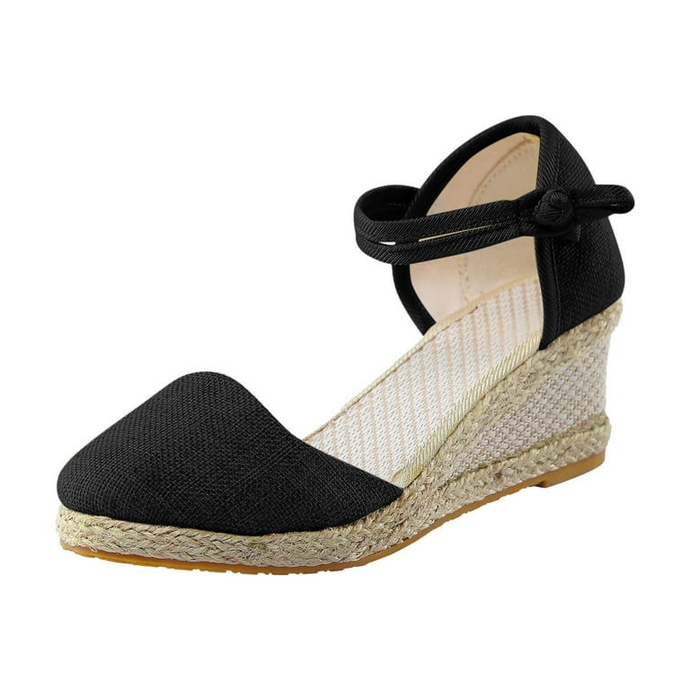 Women Platform Wedge Sandals Fashion Versatile Braided Buckle